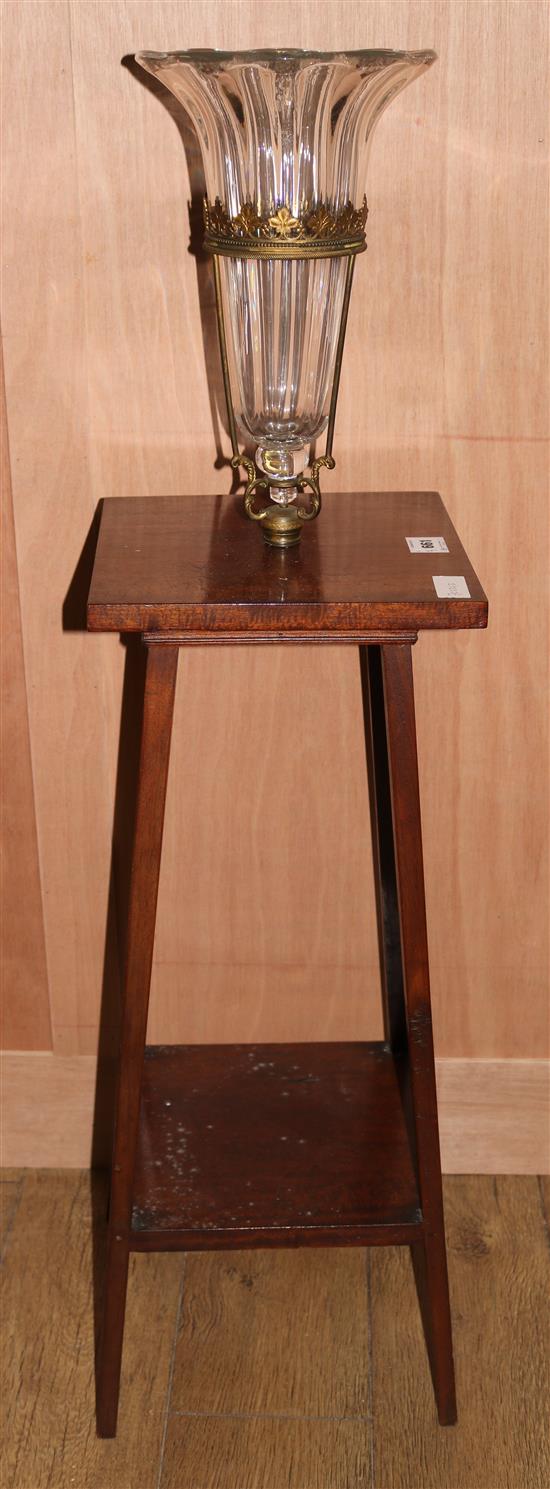 An Edwardian two tier plant stand with cut glass surmount